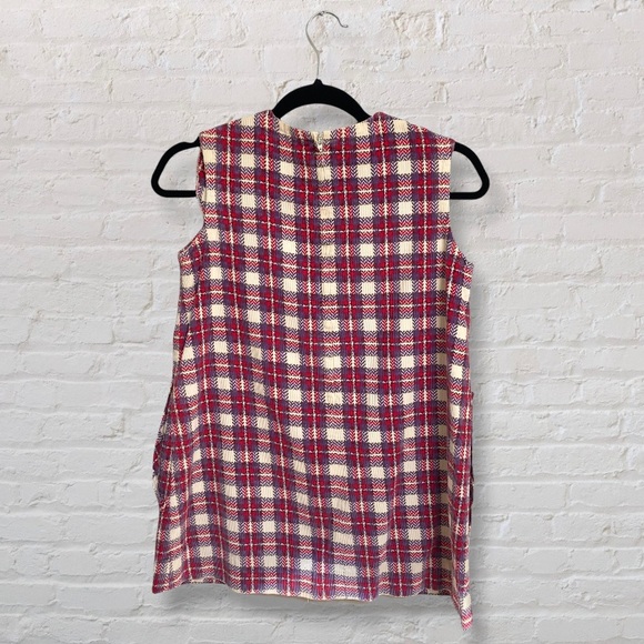 Vintage Corduroy Sleeveless Mini Dress Check Print Pink, Purple, and Cream - Picture 2 of 7